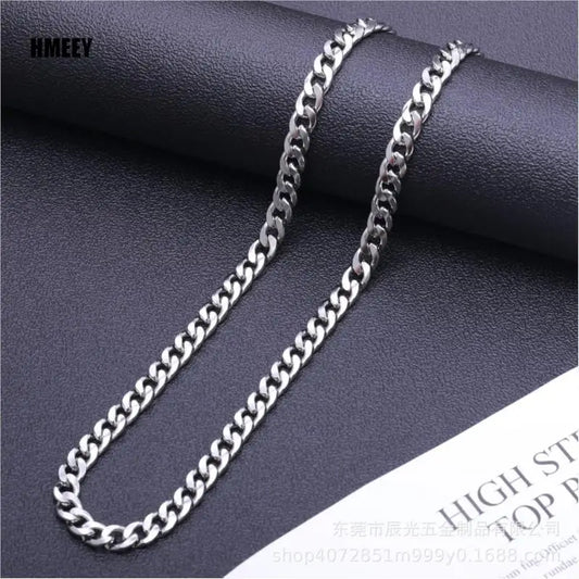 Hemery Stainless Steel Chain Necklace Long Hip Hop for Men on The Neck Fashion Jewelry Gift Accessories Silver Color Choker