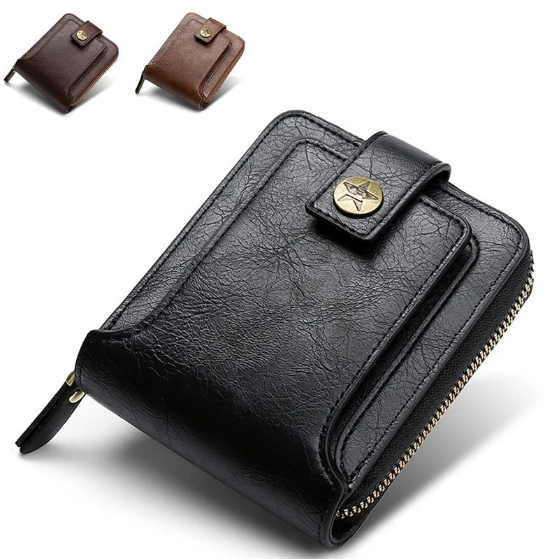 Leather Men’s Wallet Luxury Mens Purse Male Zipper Card Holders with Coin Pocket