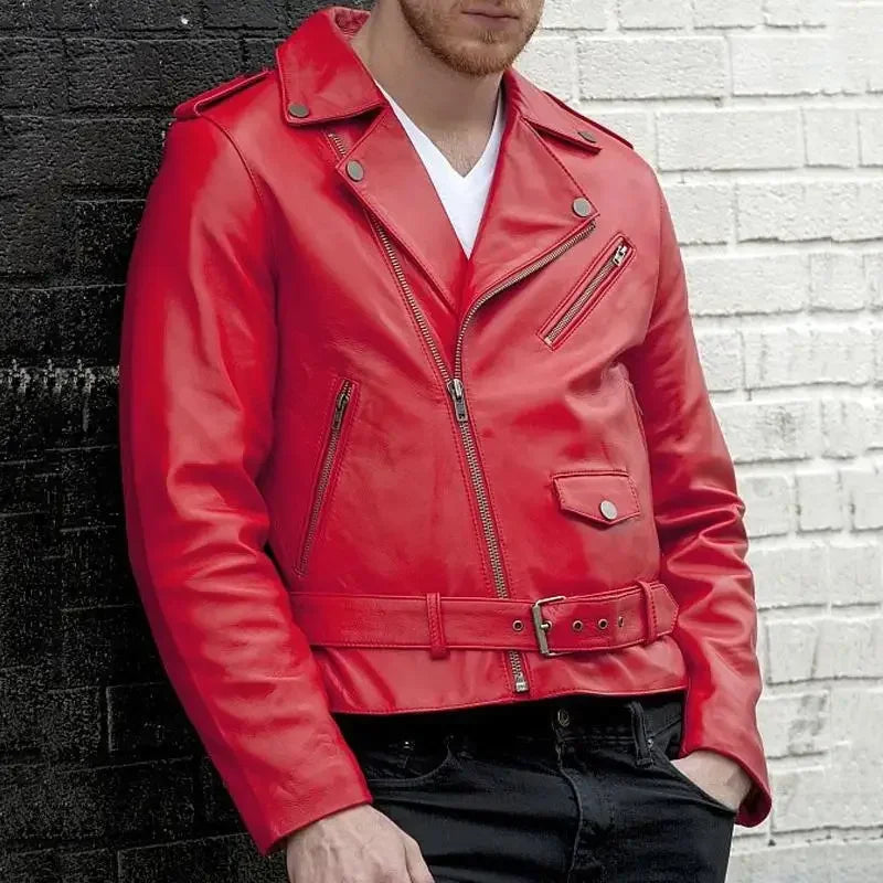 Locomotive Mens Leather Jackets Fashion Solid  Casual Mens Jackets