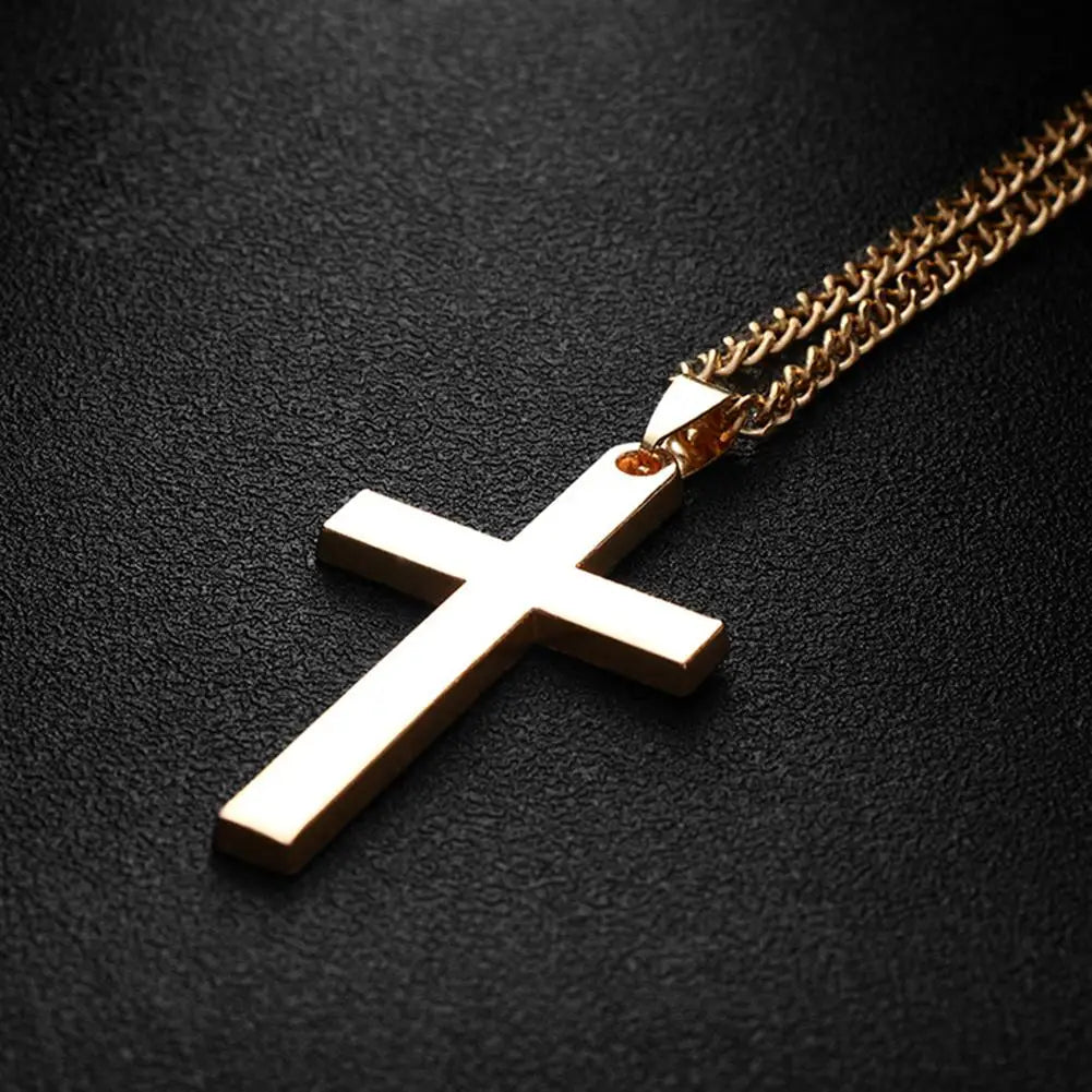 Fashion Necklace for Men Simple Cross Pendant Alloy Necklace Chain Jewelry Christmas Day Gift