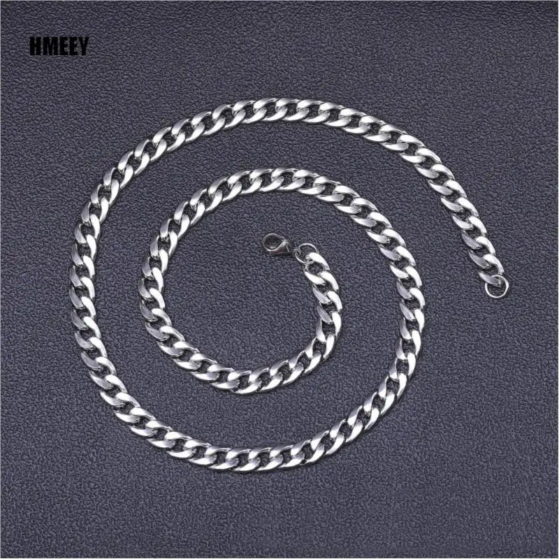 Hemery Stainless Steel Chain Necklace Long Hip Hop for Men on The Neck Fashion Jewelry Gift Accessories Silver Color Choker