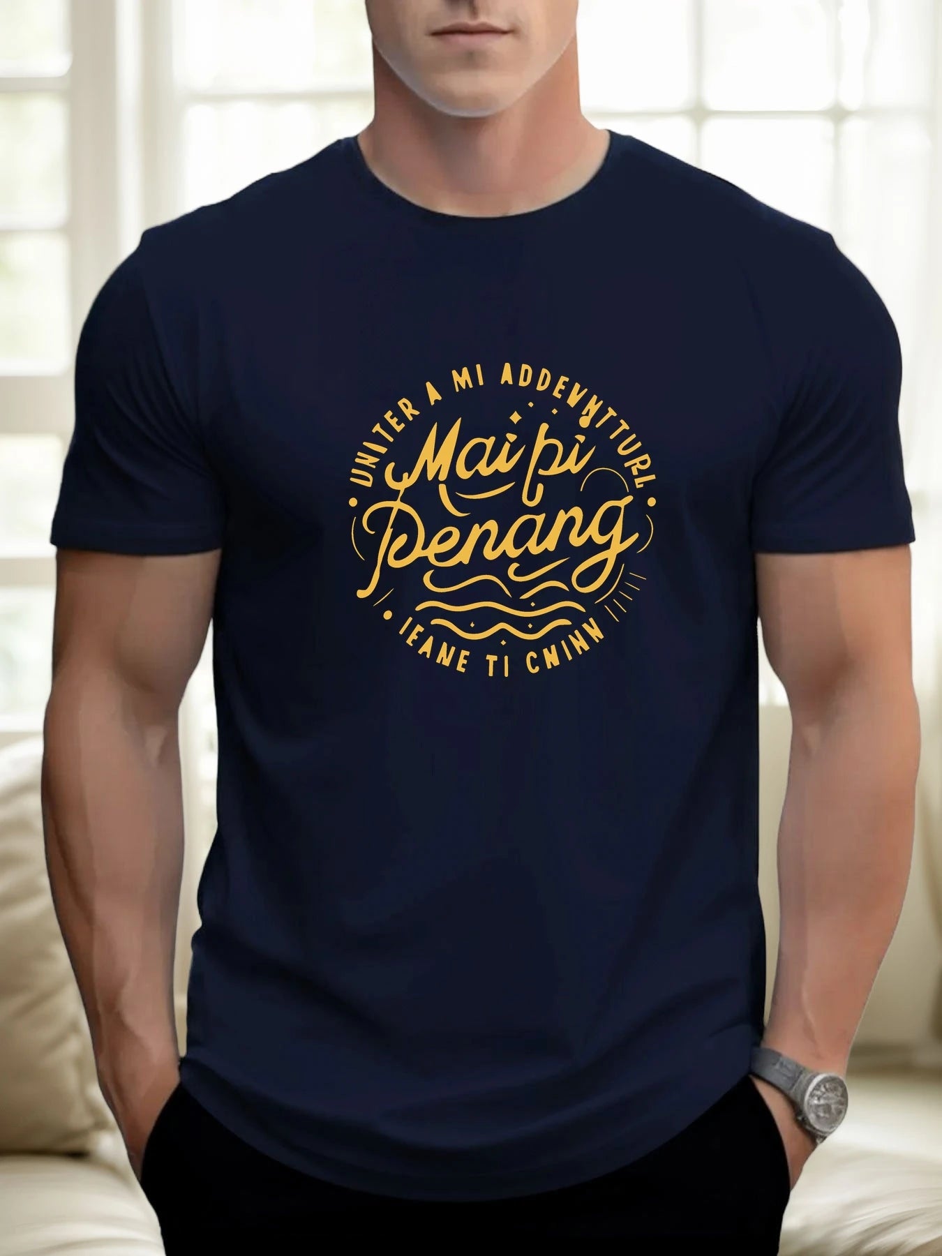 Man Short Sleeve T-shirt MAIPI PENANG Print Summer Round Neck Oversized Tee Casual Fashion High Quality Clothing
