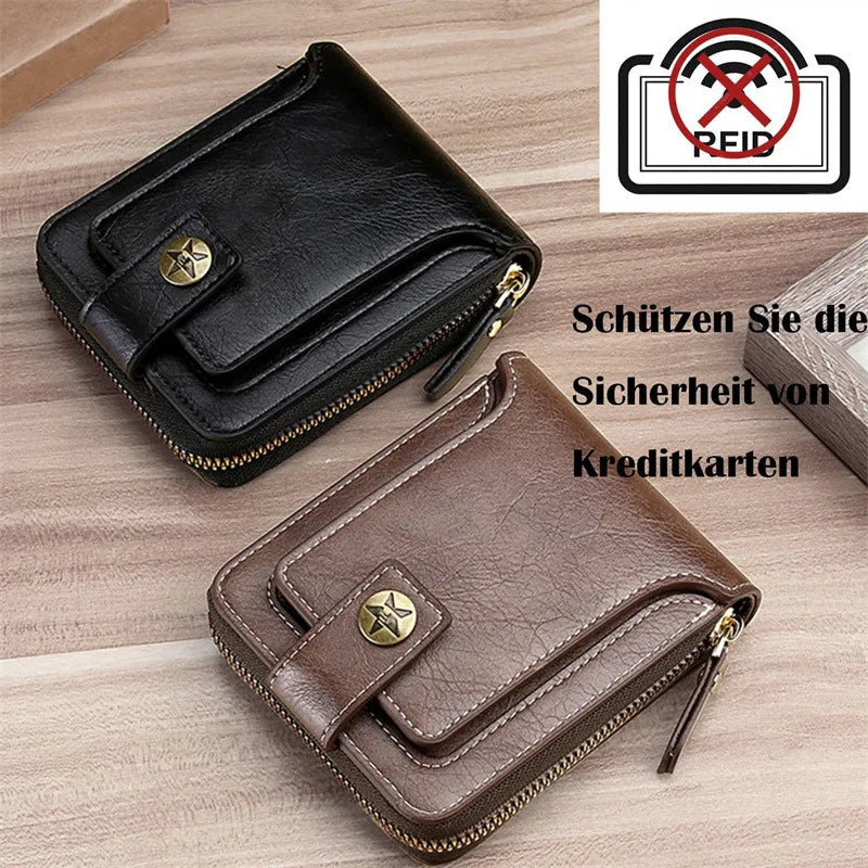 Leather Men’s Wallet Luxury Mens Purse Male Zipper Card Holders with Coin Pocket