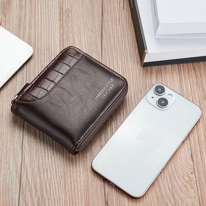 Leather Men’s Wallet Luxury Mens Purse Male Zipper Card Holders with Coin Pocket