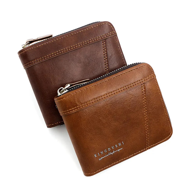 Leather Men’s Wallet Luxury Mens Purse Male Zipper Card Holders with Coin Pocket