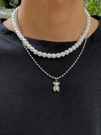 KunJoe 2pcs/set Stainless Steel Metal Rivet Pendant Thin Snake Chain Necklace for Men Punk Silver Color Cuban Link Chain Choker