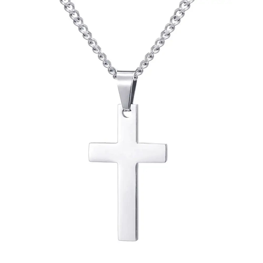 Fashion Necklace for Men Simple Cross Pendant Alloy Necklace Chain Jewelry Christmas Day Gift