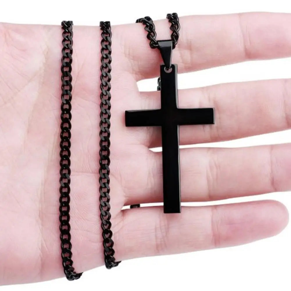 Fashion Necklace for Men Simple Cross Pendant Alloy Necklace Chain Jewelry Christmas Day Gift