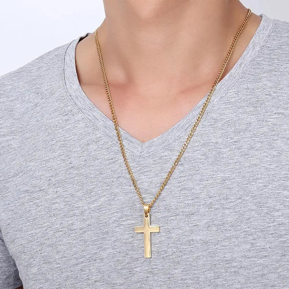 Fashion Necklace for Men Simple Cross Pendant Alloy Necklace Chain Jewelry Christmas Day Gift