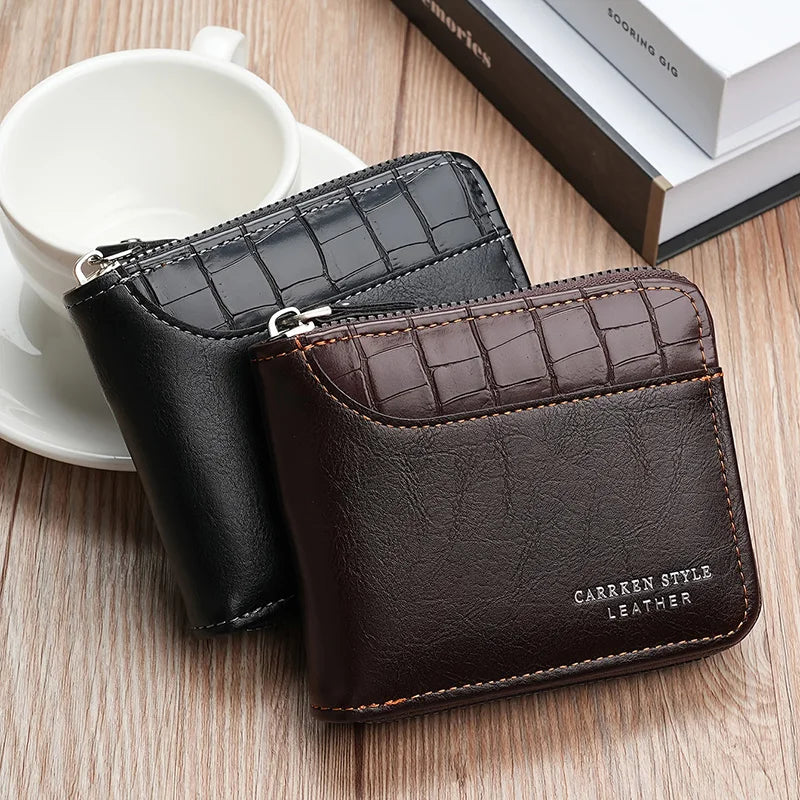 Leather Men’s Wallet Luxury Mens Purse Male Zipper Card Holders with Coin Pocket