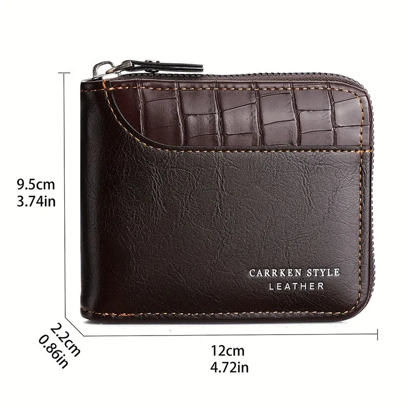 Leather Men’s Wallet Luxury Mens Purse Male Zipper Card Holders with Coin Pocket