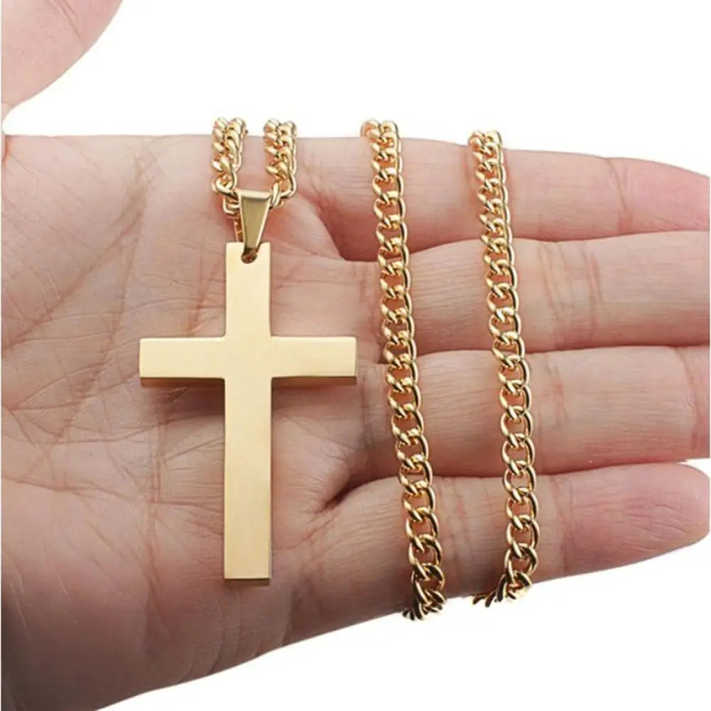 Fashion Necklace for Men Simple Cross Pendant Alloy Necklace Chain Jewelry Christmas Day Gift
