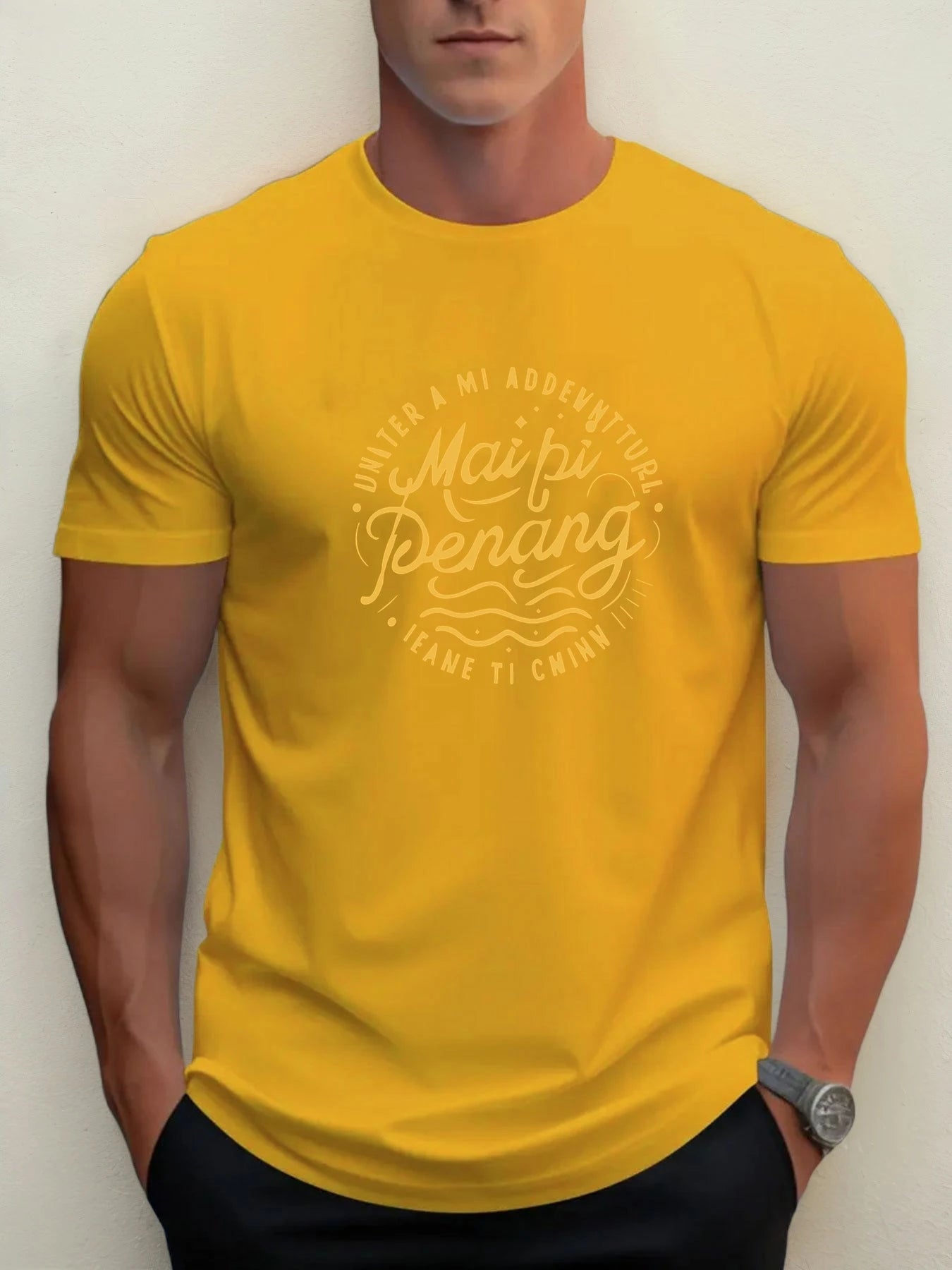 Man Short Sleeve T-shirt MAIPI PENANG Print Summer Round Neck Oversized Tee Casual Fashion High Quality Clothing