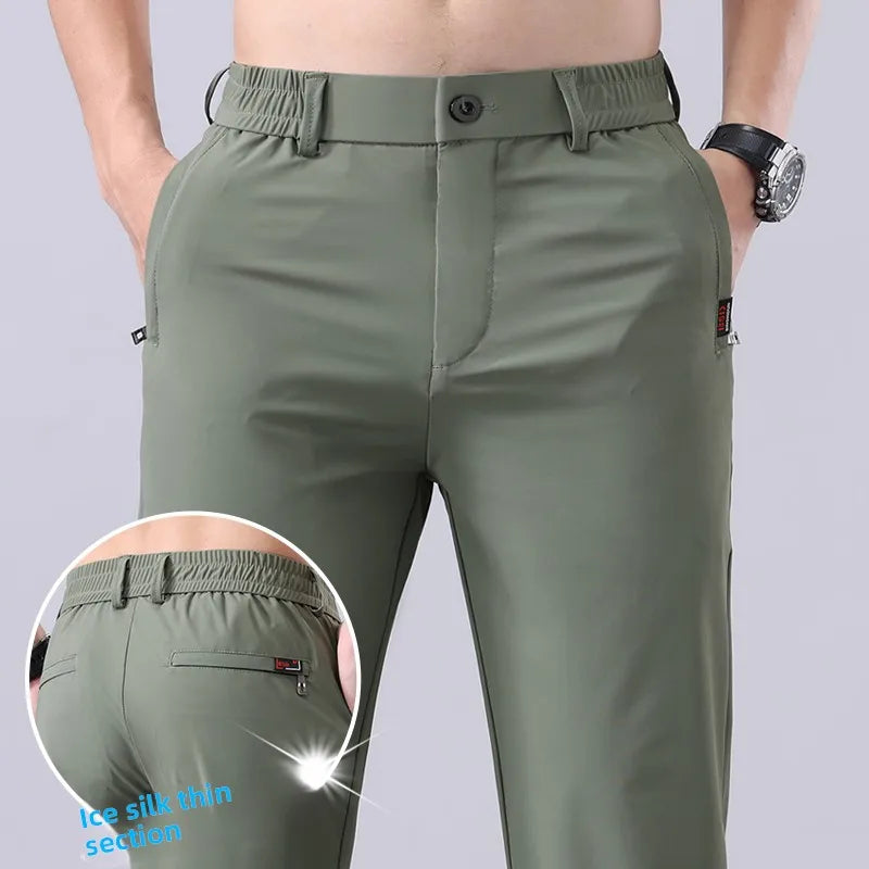 New Men's Ice Silk Pant Casual Fashion Straight Suit Trousers