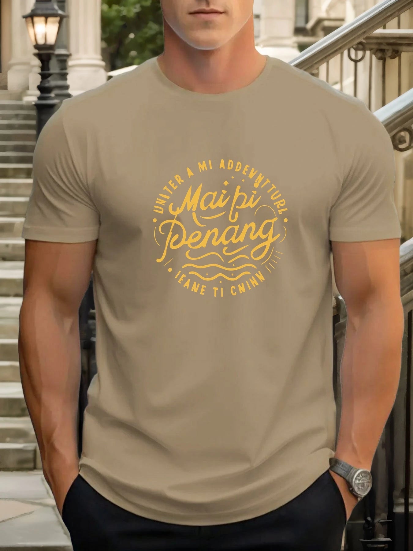 Man Short Sleeve T-shirt MAIPI PENANG Print Summer Round Neck Oversized Tee Casual Fashion High Quality Clothing