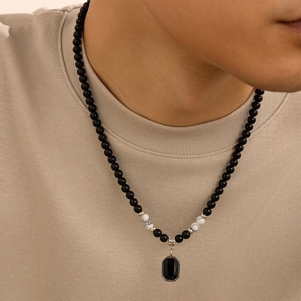 Men's stone bead necklace, hip-hop style, unique and high-end, simple and individualistic, collarbone chain accessory