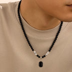 Men's stone bead necklace, hip-hop style, unique and high-end, simple and individualistic, collarbone chain accessory