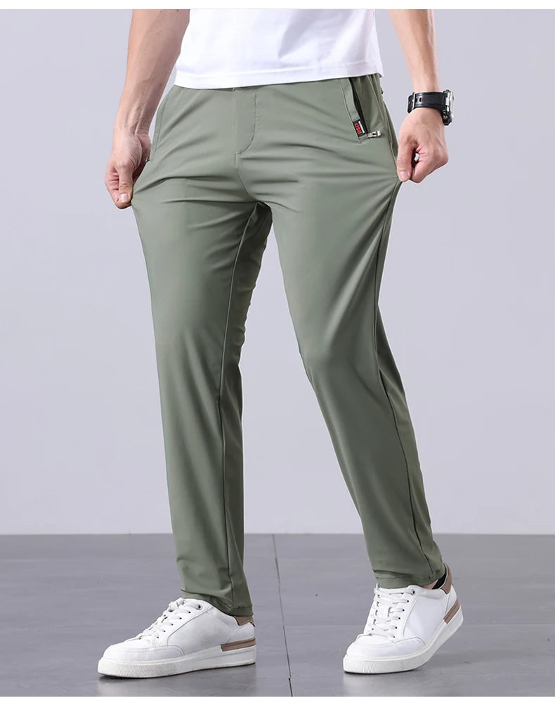 New Men's Ice Silk Pant Casual Fashion Straight Suit Trousers