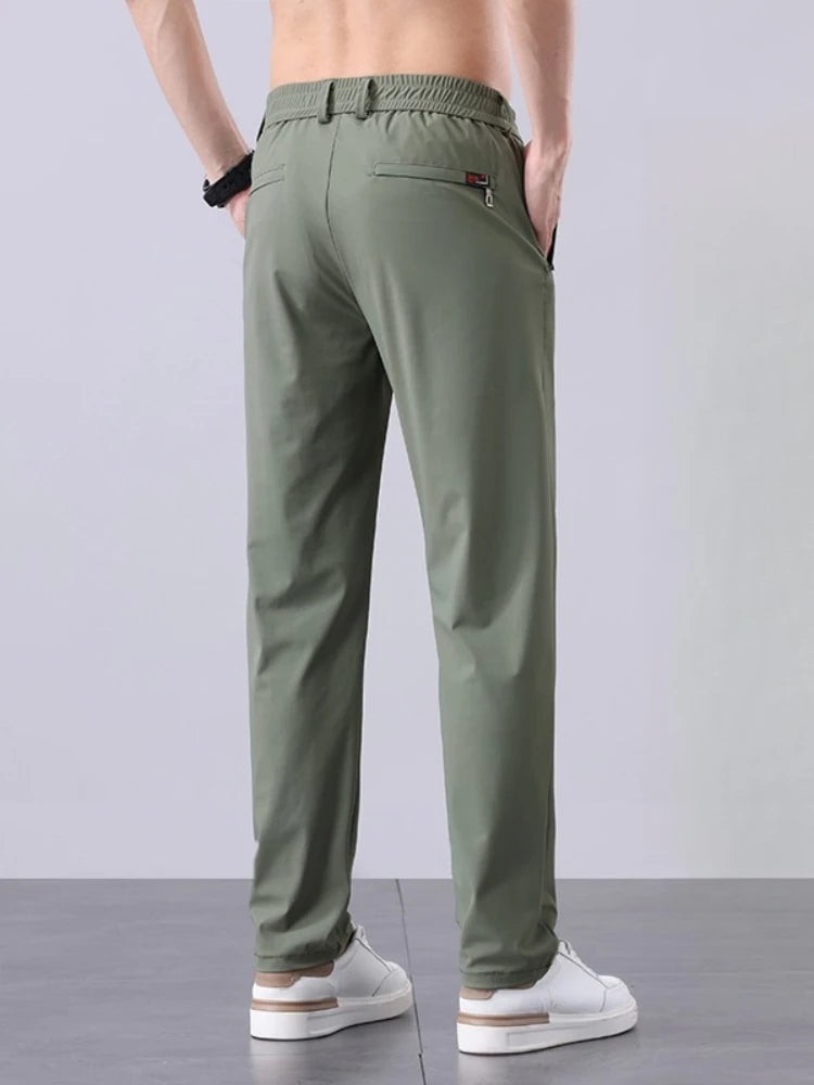 New Men's Ice Silk Pant Casual Fashion Straight Suit Trousers