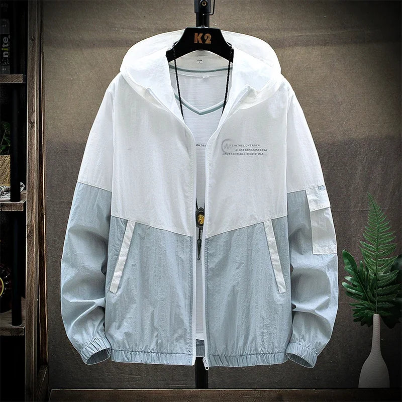 Men Ultra-Light UV Sun Protection Big Size Hooded Windbreaker Jacket