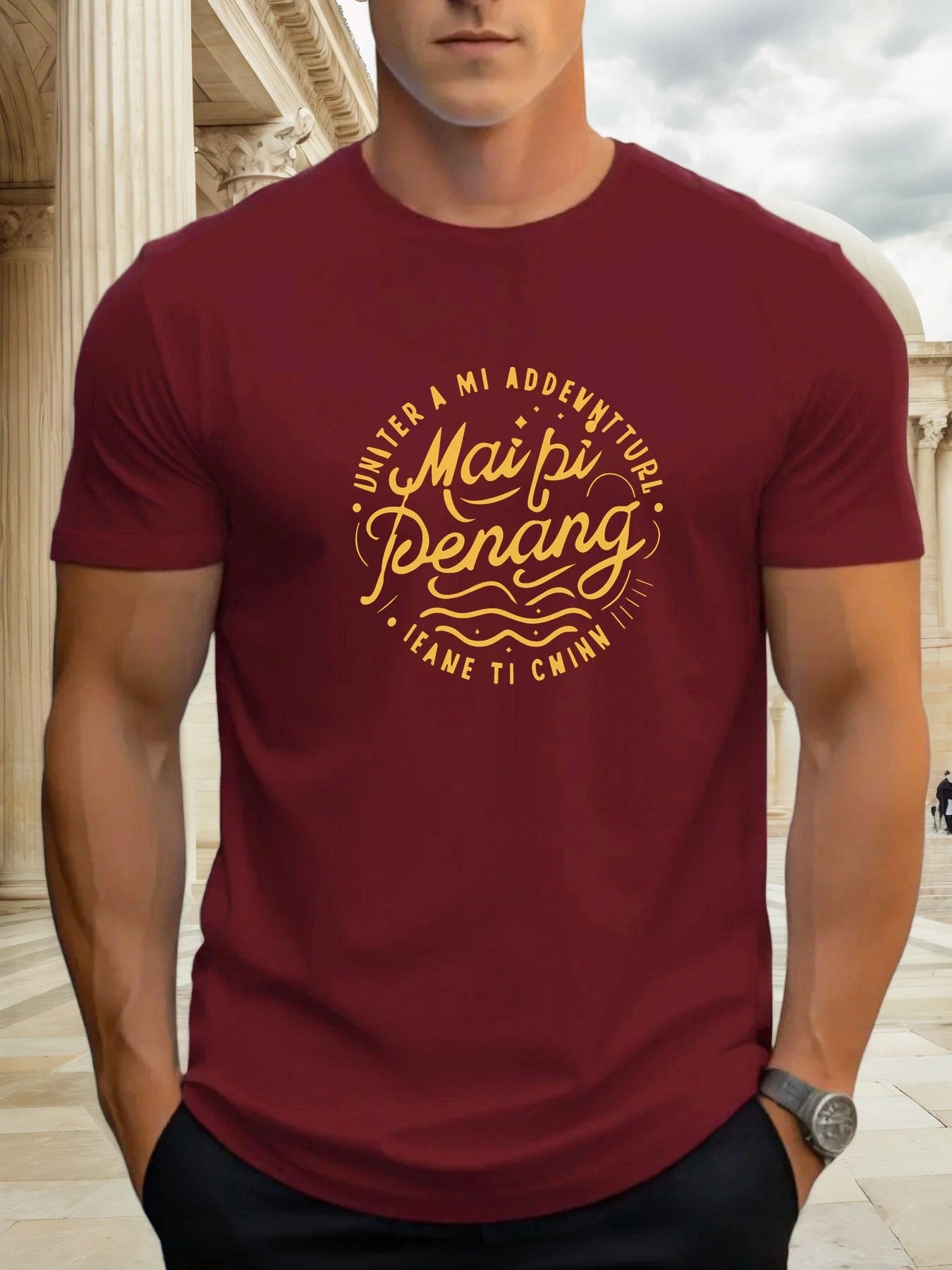 Man Short Sleeve T-shirt MAIPI PENANG Print Summer Round Neck Oversized Tee Casual Fashion High Quality Clothing