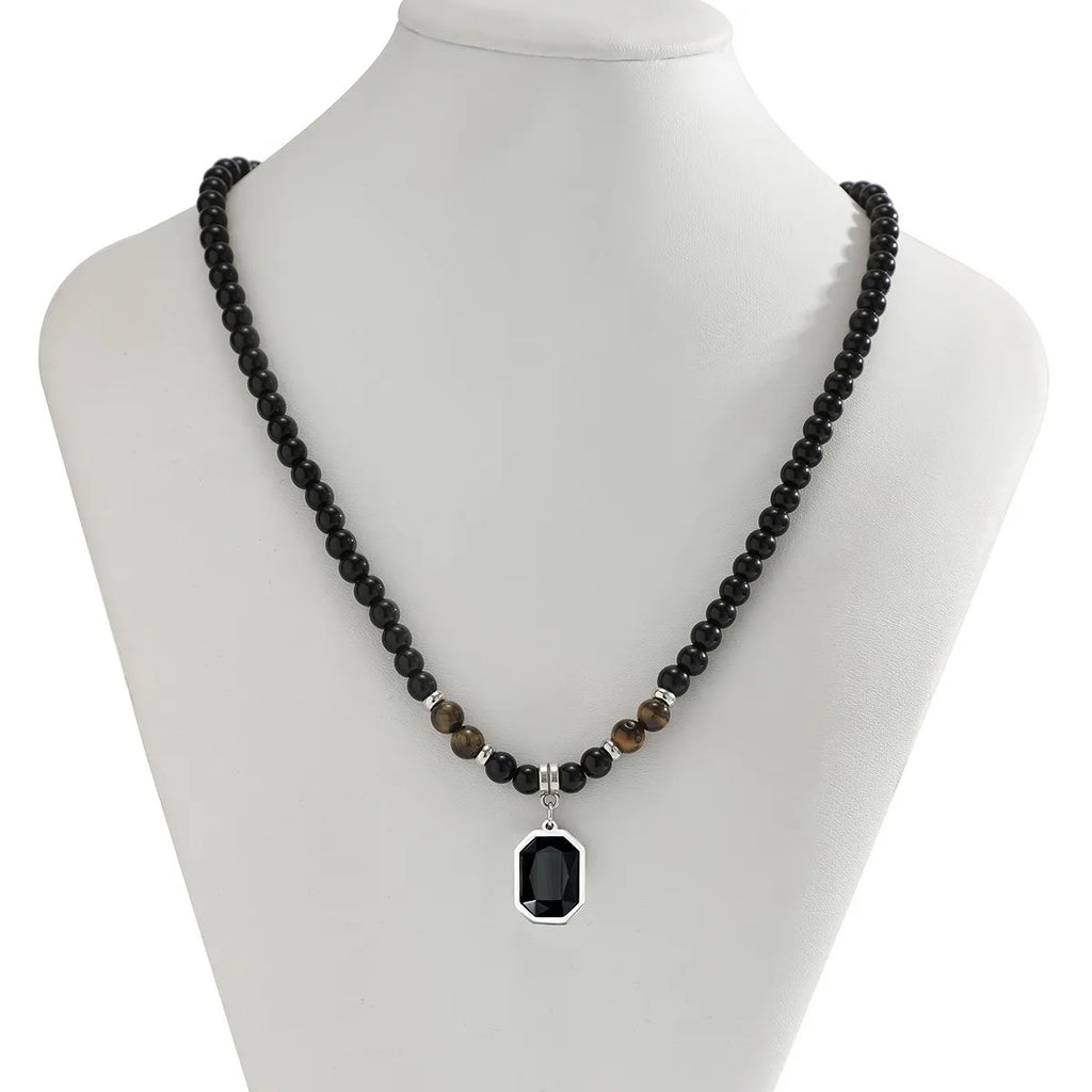 Men's stone bead necklace, hip-hop style, unique and high-end, simple and individualistic, collarbone chain accessory