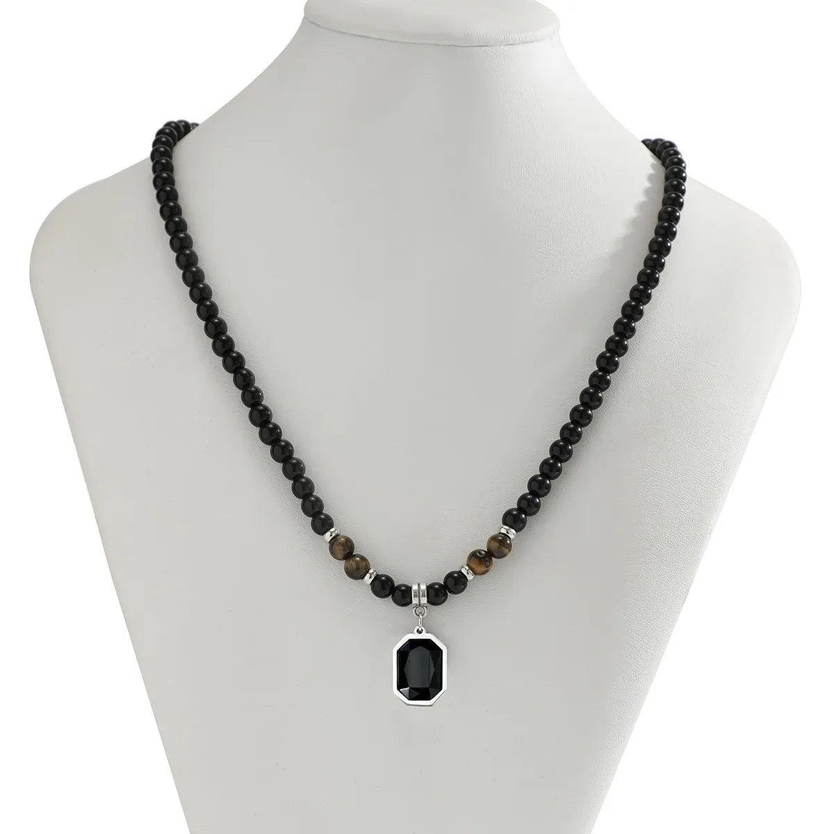Men's stone bead necklace, hip-hop style, unique and high-end, simple and individualistic, collarbone chain accessory