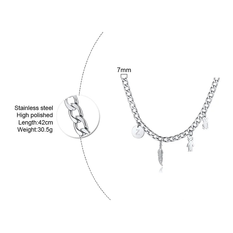 CHAIN CHOKERS WITH DRIPPING FEATHER CHARMS STAINLESS STEEL FOR MENS WOMENS POPULAR STACKS NECKLACE