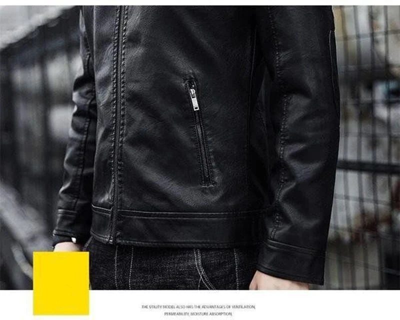 Men Leather Jacket Men Slim Fit Short