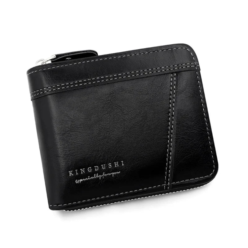 Leather Men’s Wallet Luxury Mens Purse Male Zipper Card Holders with Coin Pocket