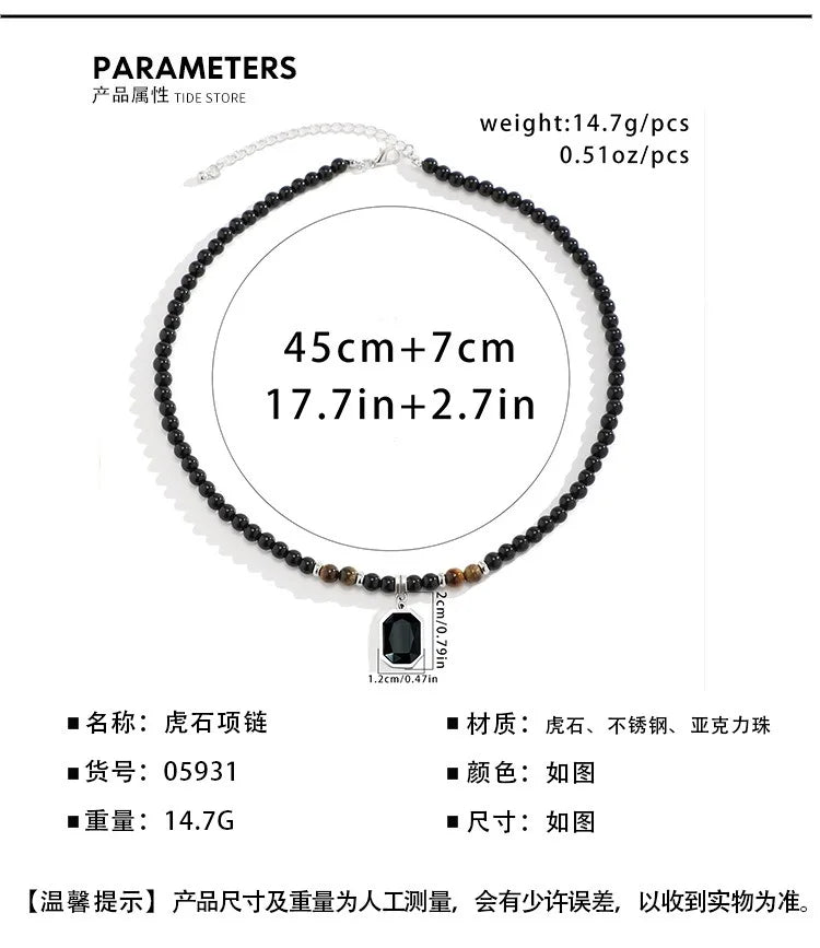 Men's stone bead necklace, hip-hop style, unique and high-end, simple and individualistic, collarbone chain accessory