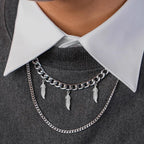 CHAIN CHOKERS WITH DRIPPING FEATHER CHARMS STAINLESS STEEL FOR MENS WOMENS POPULAR STACKS NECKLACE
