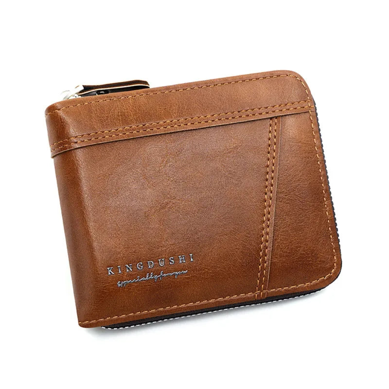 Leather Men’s Wallet Luxury Mens Purse Male Zipper Card Holders with Coin Pocket