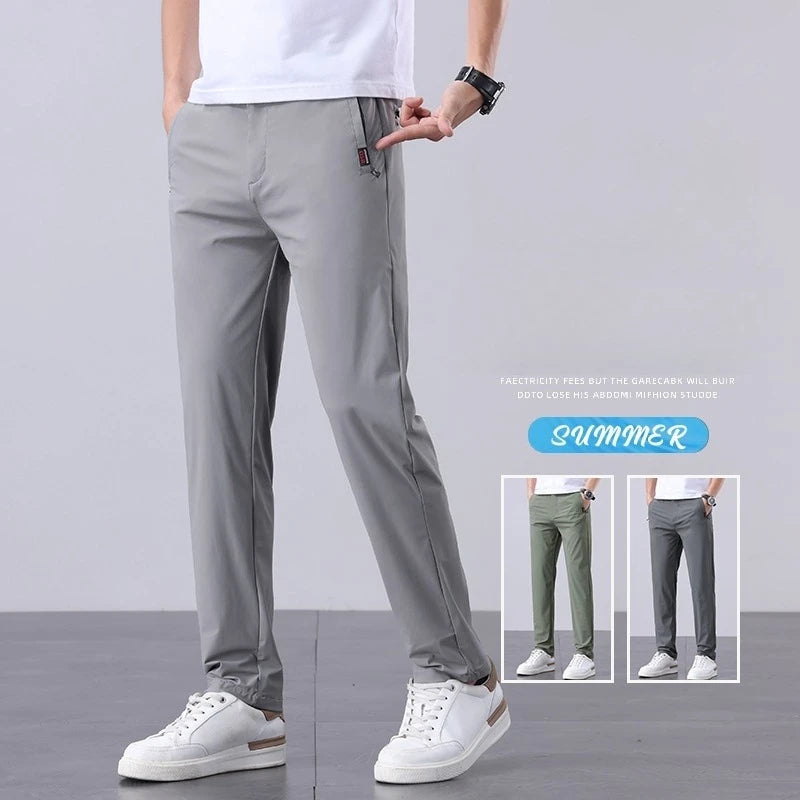 New Men's Ice Silk Pant Casual Fashion Straight Suit Trousers